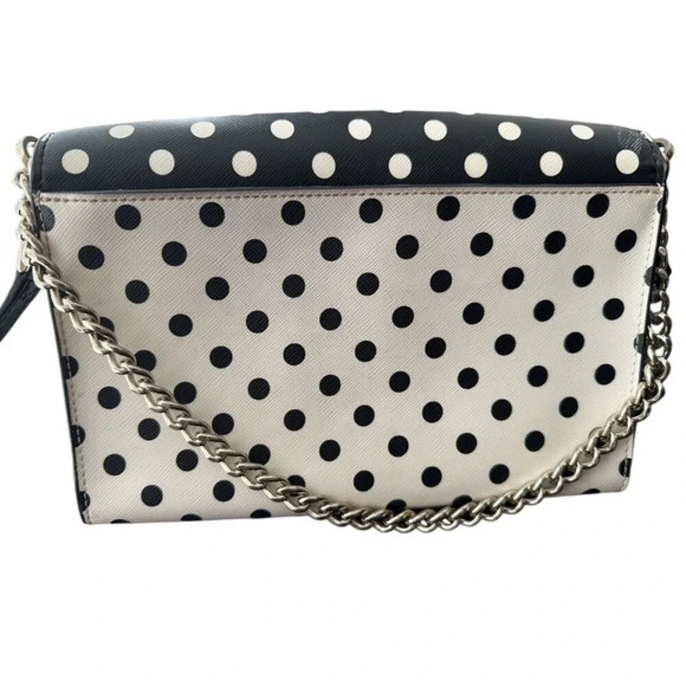 Kate Spade‎ Polka Dot Saffiano Leather Crossbody Bag Black White Gold Hardware